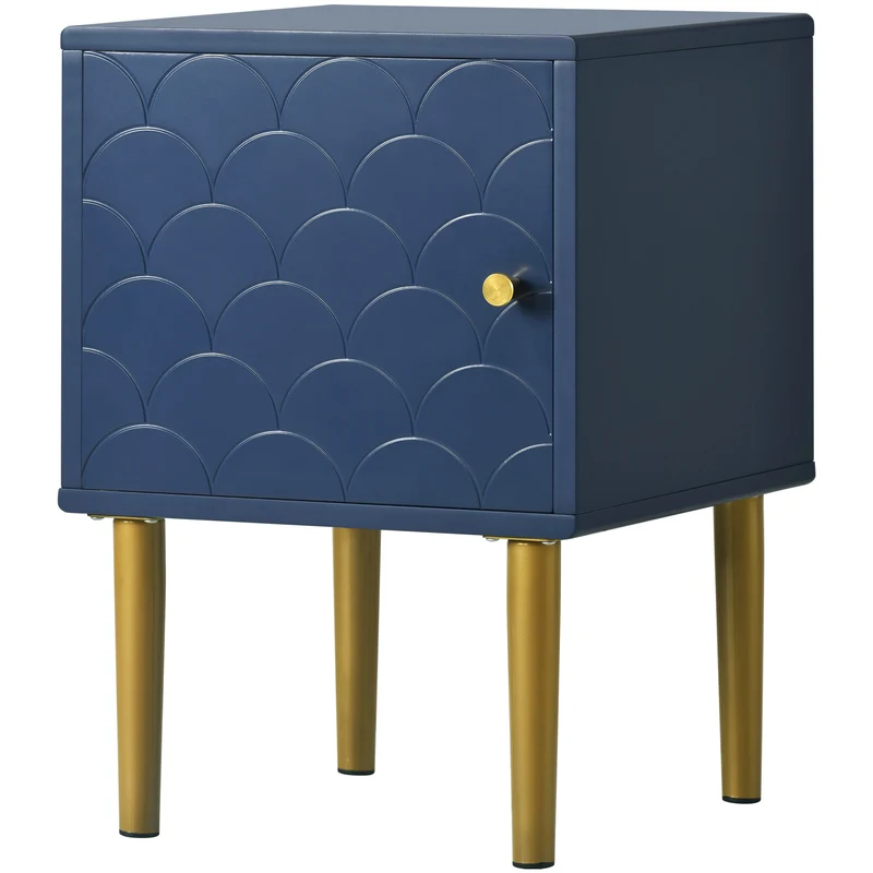 Lot de 2 tables de chevet bleu marine motif d'écailles pieds dorés H50/L35/P35 DRIRQEOX