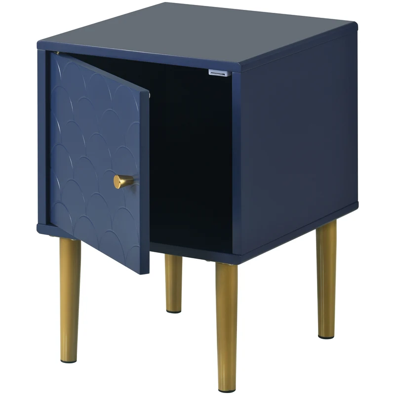 Lot de 2 tables de chevet bleu marine motif d'écailles pieds dorés H50/L35/P35 DRIRQEOX