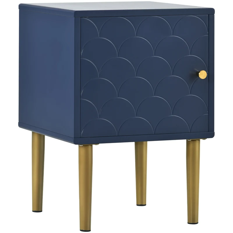 Lot de 2 tables de chevet bleu marine motif d'écailles pieds dorés H50/L35/P35 DRIRQEOX