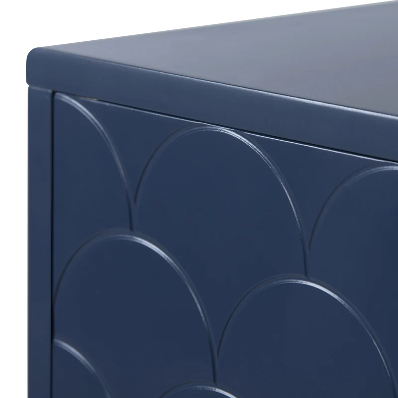 Lot de 2 tables de chevet bleu marine motif d'écailles pieds dorés H50/L35/P35 DRIRQEOX