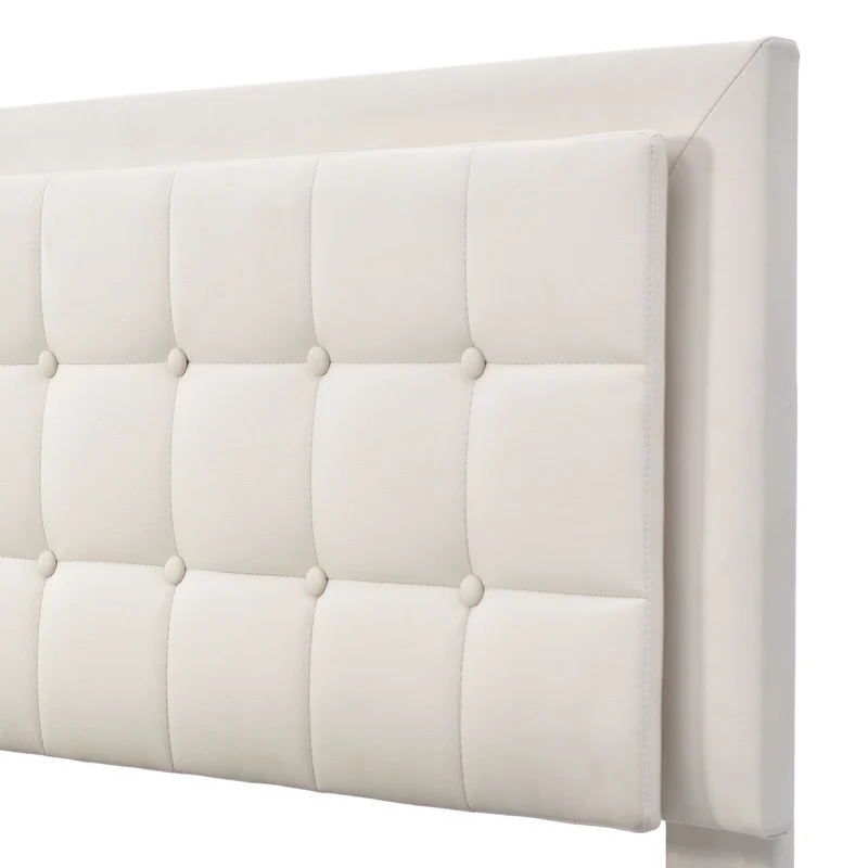 Lit coffre double PU blanc rembourré avec tête de lit haute, éclairage LED 160*200cm STUDDU