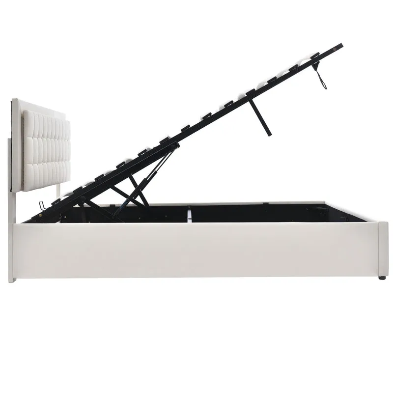 Lit coffre double PU blanc rembourré avec tête de lit haute, éclairage LED 160*200cm STUDDU