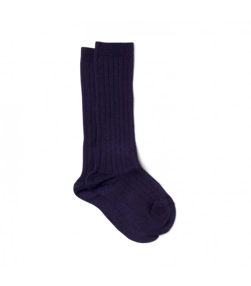Chaussettes hautes côtelées - Bleu marin
