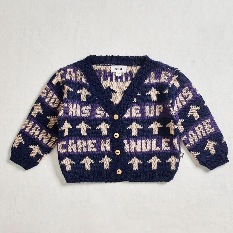 Cardigan "Grandpa" 100% alpaga - Indigo/handle with care